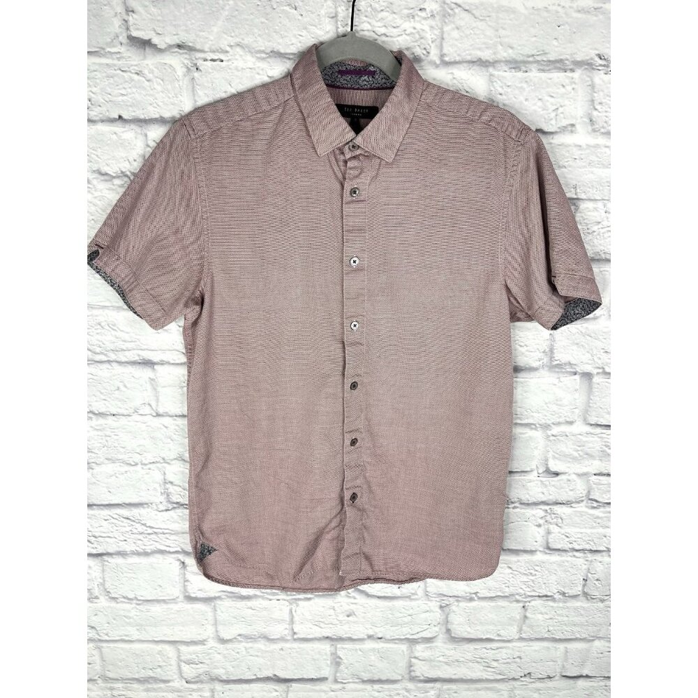 TED BAKER Men's Red Dot Short Sleeve Button Down Shirt TB 3/US Medium